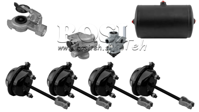 SET DI FRENI AD ARIA PER RIMORCHIO COMPLETO SISTEMA A CIRCUITO SINGOLO 4 CILINDRI