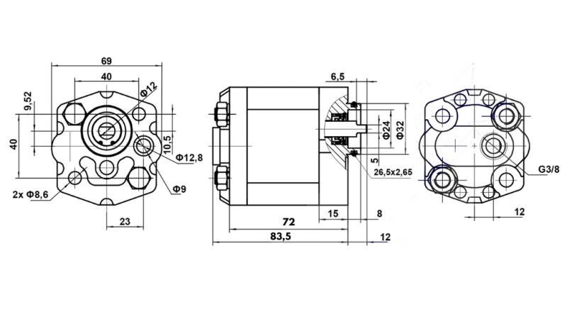 HYDRAULISCHE POMP 10C2,1X302 2,1 CC RECHTS