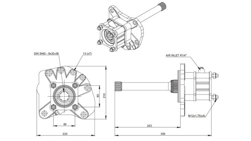 Dimensioner UTGÅNG FÖR HYDRAULISK PUMP - MERCEDES G155 - 1 ACTROS