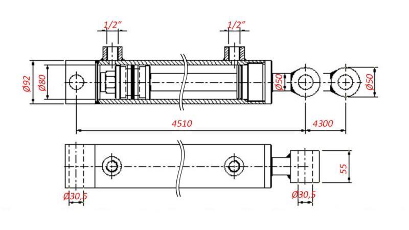 HYDRAULINEN SYLINTERI VAUNUN VETÄMISEEN - REIKÄ 80/50-4300