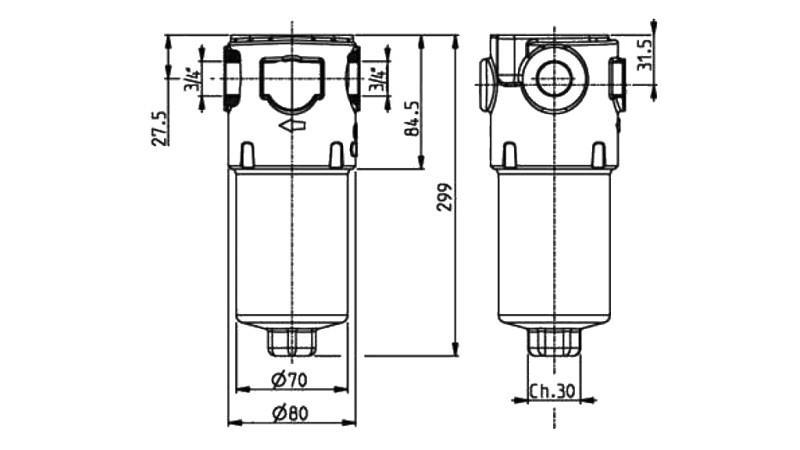FILTRE DE PRESSION HYDRAULIQUE IKRON 3/4 - 10u - 110LIT - 310bar