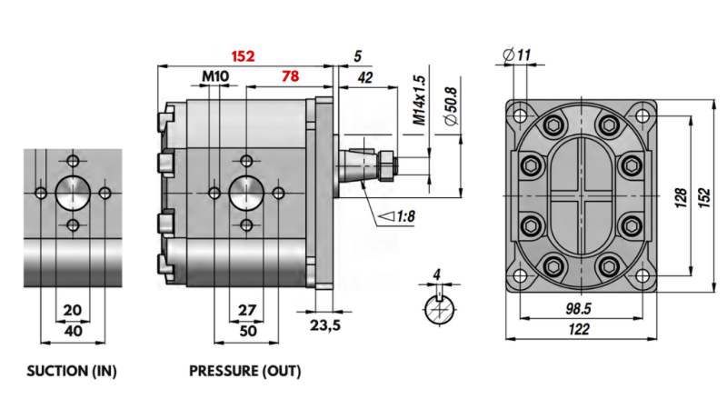 POMPE HYDRAULIQUE GROUPE 3 55 CM³ – SENS ANTIHORAIRE AVEC BRIDE