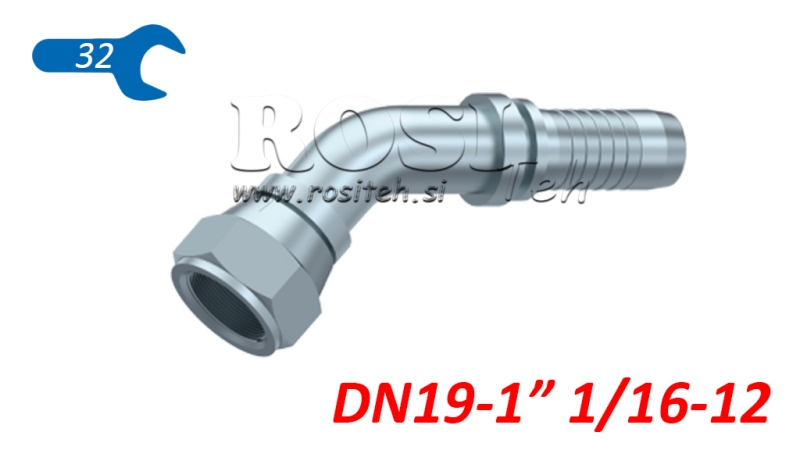 ХИДРАВЛИЧНА ВРЪЗКА DKJ JIC74° ЖЕНСКИ ЛАКЪТ 45° DN19-1 1/16-12