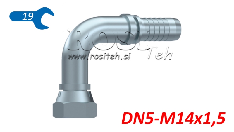 HIDRAULINĖ SĄSAJA BSP Moteriška Alkūnė 90° DN5-M14X1.5