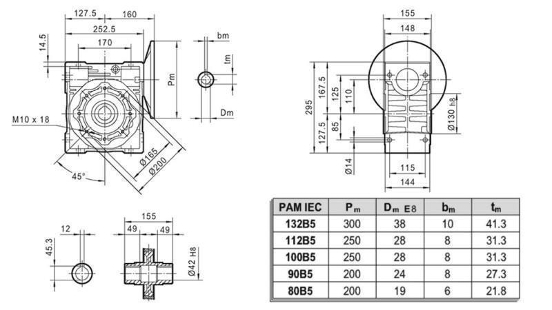 PMRV-110 REDUCER FOR ELECTRIC MOTOR MS100 (2.2-3kW) RATIO 40:1