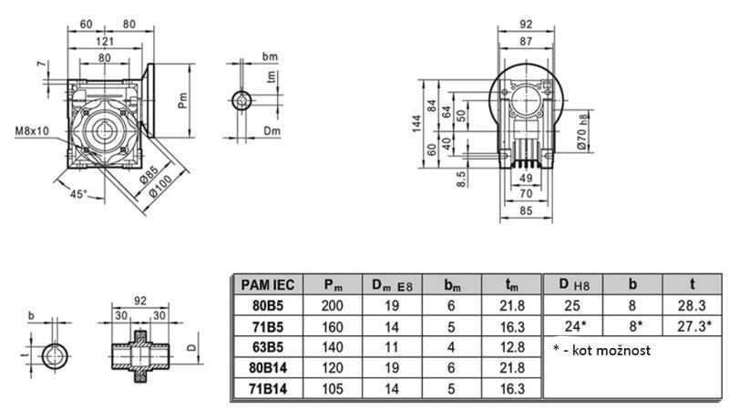PMRV-50 REDUKTOR DLA SILNIKA ELEKTRYCZNEGO MS80 (0.55-0.75kW) PRZEWÓD 10:1