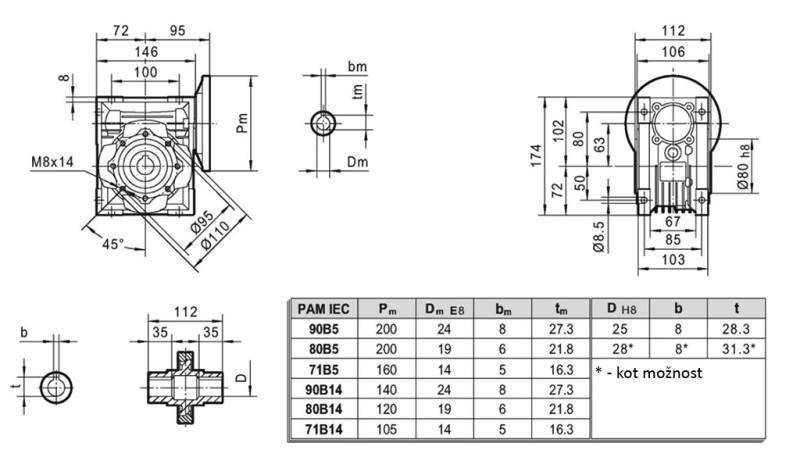 PMRV-63 REDUKTOR FOR ELEKTRISK MOTOR MS80 (0.55-0.75 kW) FORHOLD 20:1