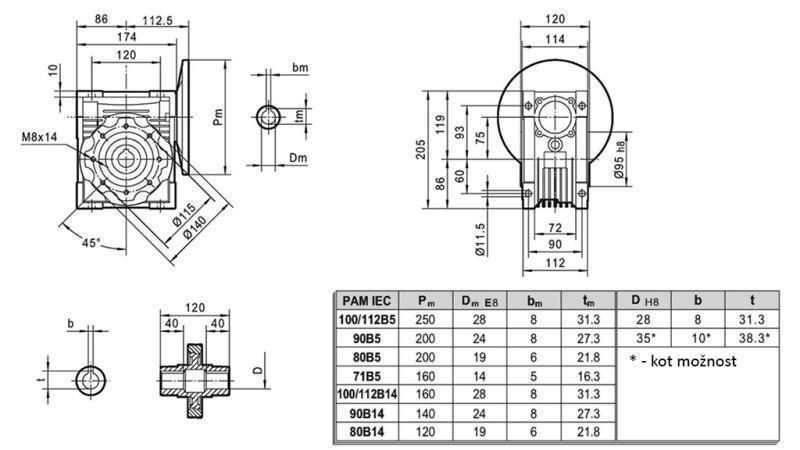 PMRV-75 REDUCER FÖR ELEKTRISK MOTOR MS100 (2.2-3-4kW) FÖRHÅLLANDE 7.5:1