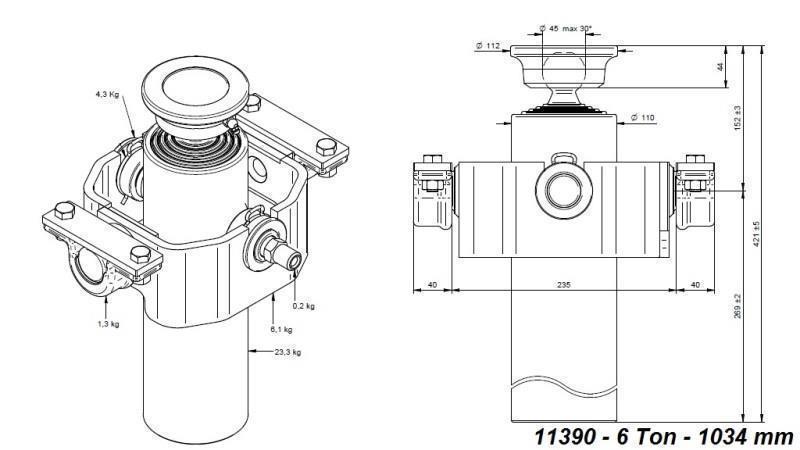 TELESCOPISK CYLINDER KOMPAKT 4 GRADER 1034mm x110 -KUGLE