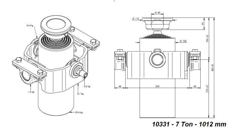 TELESCOPISKAIS CILINDRS KOMPAKTS 5 POSMI 1012mm x125 -BOLA