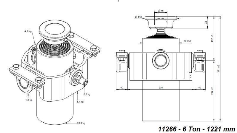 CILINDRO TELESCOPICO COMPATTO 6 GRADI 1221mm x125 -PALLA