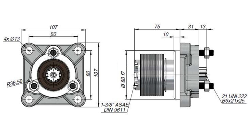 P.T.O. ATTACHMENT FOR UNI CAST IRON PUMP FEMALE - 3 BOLTS