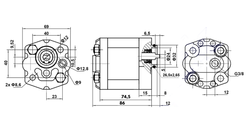 HYDRAULISK PUMP 10C2,7X302 2,7 CC HÖGER