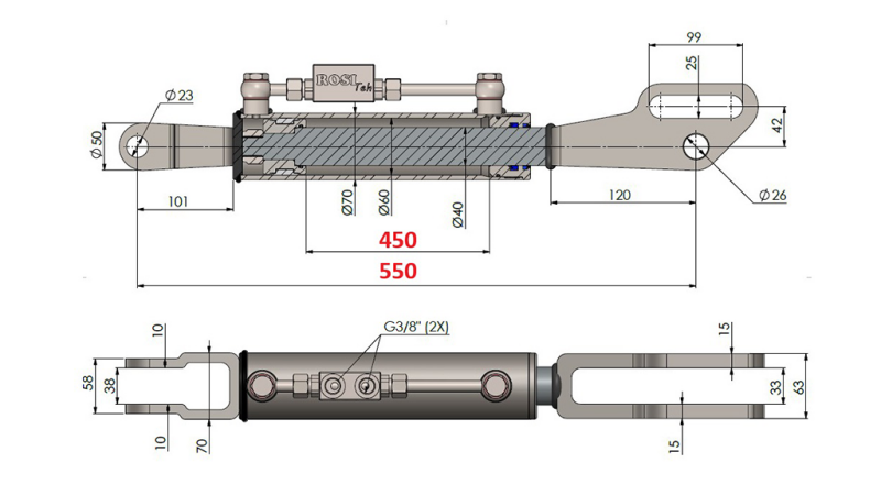 2TON. STABILIZÁTOR NA DOLNÚ TYČ RIADENIA FORK 60/40-100 (450mm-550mm)