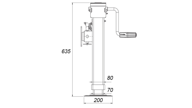 KIERTEETTY TUKIJALKA FLANGELLA 380mm - 4.000kg