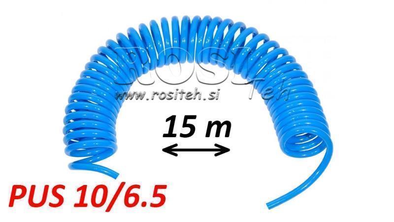 PUS 10/6.5 15m UMONTERET BLÅ LUFT SPIRALSLANGE