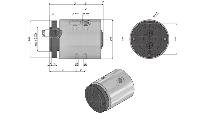 HIDRAULIČNI ZAKRETNI PRIKLJUČAK 2WAY IH2037-GY6LS 3/8 30lit/min 350okr/min 350BAR