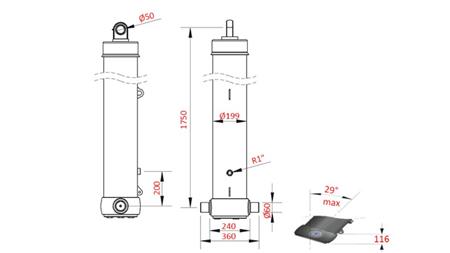 CYLINDRE TÉLESCOPIQUE POUR REMORQUE BASCULANTE 5-étapes COURSE-7100mm 42Ton