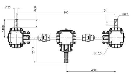 GEARBOXES SET FOR SPREADER 1:1,44 (27HP-20kW) L-800 CAST IRON WITH A SAFETY SYSTEM