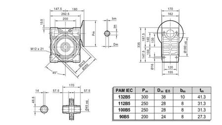 RÉDUCTEUR PMRV-130 POUR MOTEUR ÉLECTRIQUE MS132 (5.5kW) RATIO 40:1