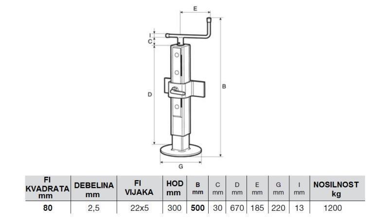 NAVOJNA PODPORNA NOGA NASTAVLJIVA 300MM - 1200KG