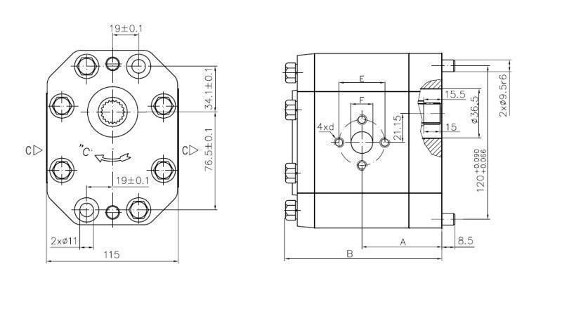 HYDRAULIC PUMP 30C36X242 REAR GR.3 36 CC RIGHT-dimensions